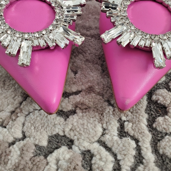 AMINA MUADDI Begum Brooch Pointed Toe Pump In Nappa Pink Size 39 - Picture 6 of 10